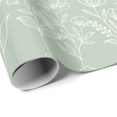 Sage Green Trendy Simple Floral Rustic Bohemian Cadeaupapier (Rol Hoek)
