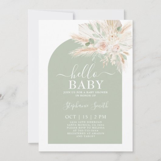 Sage Green Tropical Baby shower Invitation Kaart (Voorkant)