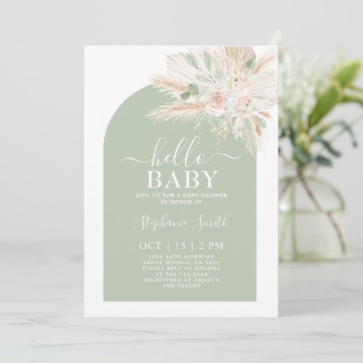 Sage Green Tropical Baby shower Invitation Kaart (Staand voorkant)