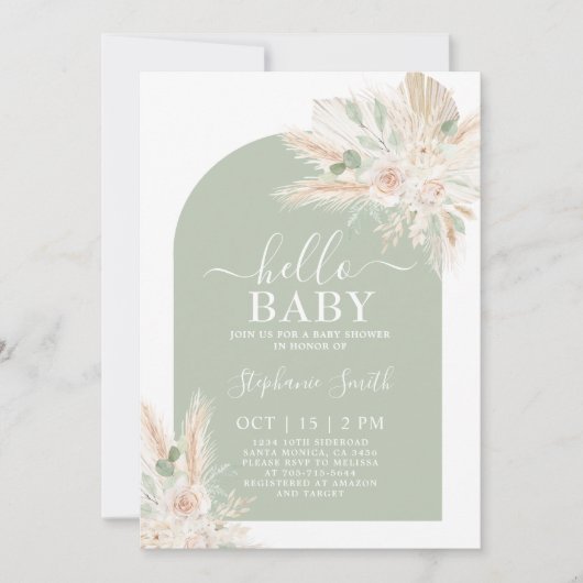 Sage Green Tropical Baby shower Invitation Kaart (Voorkant)