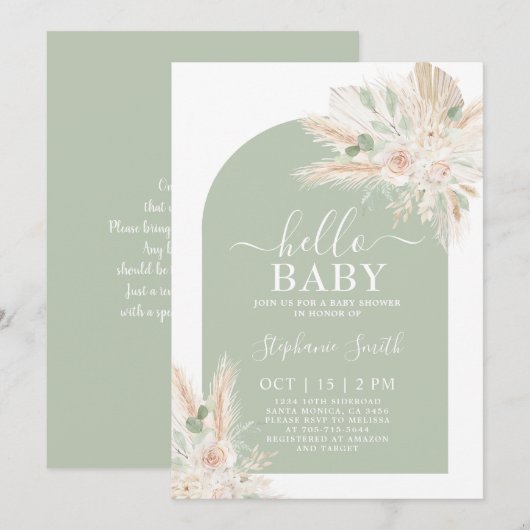 Sage Green Tropical Baby shower Invitation Kaart (Voorkant / Achterkant)