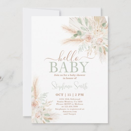 Sage green Tropical Desert Baby shower Invitation Kaart (Voorkant)