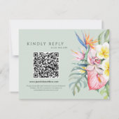Sage Green Tropical Floral Hawaii QR Code Wedding RSVP Kaartje (Voorkant)