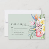 Sage Green Tropical Floral Hawaii Wedding RSVP Kaartje (Voorkant)