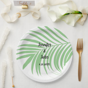 Sage Green Tropical Palm Tree Leaf Cute Wedding Papieren Bordje