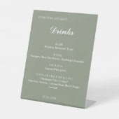 Sage green trouwbar menu, drink bruiloft reclamebord met voetstuk (Voorkant)
