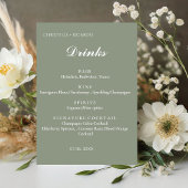 Sage green trouwbar menu, drink bruiloft reclamebord met voetstuk