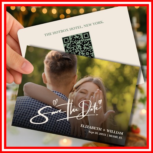 Sage Green Trouwfoto QR Code Elegant Save The Date