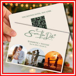 Sage Green Trouwfoto QR Code Elegant Save The Date