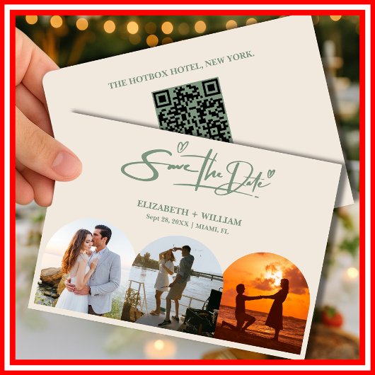 Sage Green Trouwfoto QR Code Elegant Save The Date