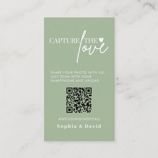 Sage Green trouwfoto's leggen de liefde QR-code va Informatiekaartje (Voorkant)