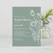 Sage Green Tulip Line Art Garden Bridal Shower Kaart (Staand voorkant)