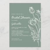Sage Green Tulip Line Art Garden Bridal Shower Kaart (Voorkant)