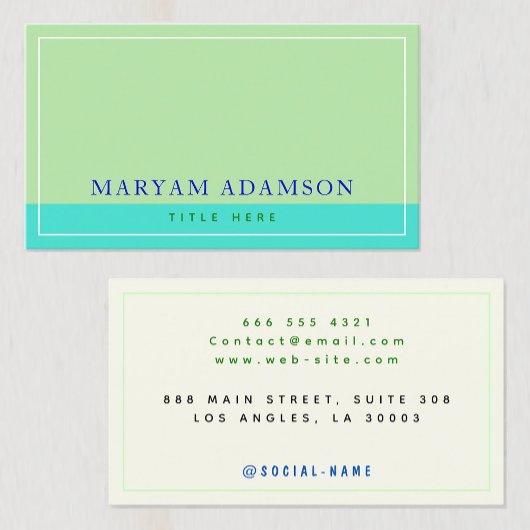 (Sage Green, Turquoise, Ivoor) Elegant Border Contactkaartje