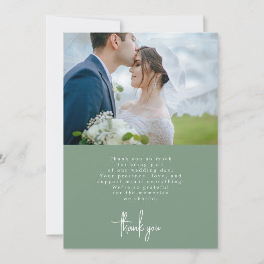 Sage Green Twee foto bruiloft Dank u kaart (Achterkant)