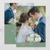 Sage Green Twee foto bruiloft Dank u kaart (Voorkant / Achterkant)