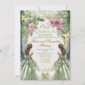 Sage Green Twin Royal Princess Forest Quinceañera Kaart (Voorkant)
