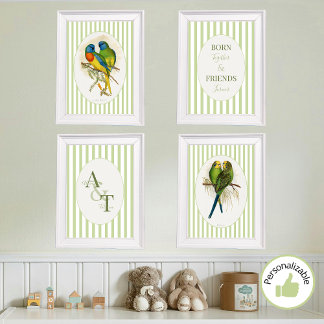 Sage Green Twins Lovebirds Baby Kinderdagverblijf Muurkunst Sets