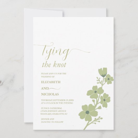 Sage Green Tying De Knoop Bloemen bruiloft Kaart (Voorkant)