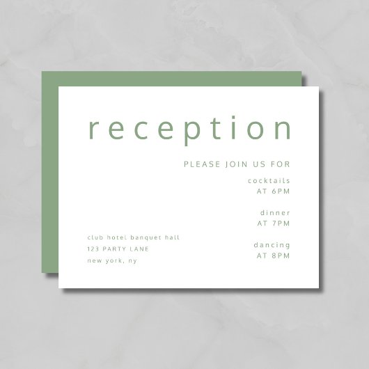 Sage Green Typografie Elegant Wedding Reception Informatiekaartje