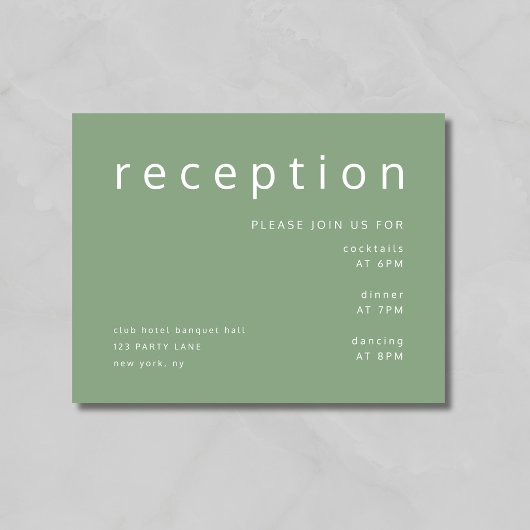 Sage Green Typografie Elegant Wedding Reception Informatiekaartje