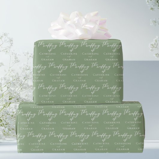 Sage Green Typography Gepersonaliseerde bruiloft Cadeaupapier
