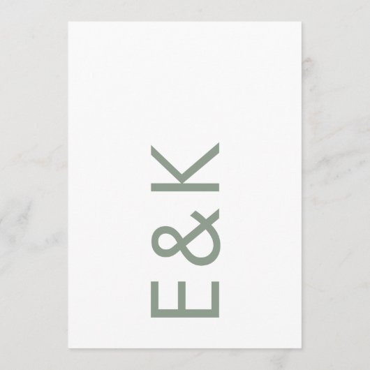 Sage Green Ultra Modern Monogram Weddenschap Kaart (Achterkant)