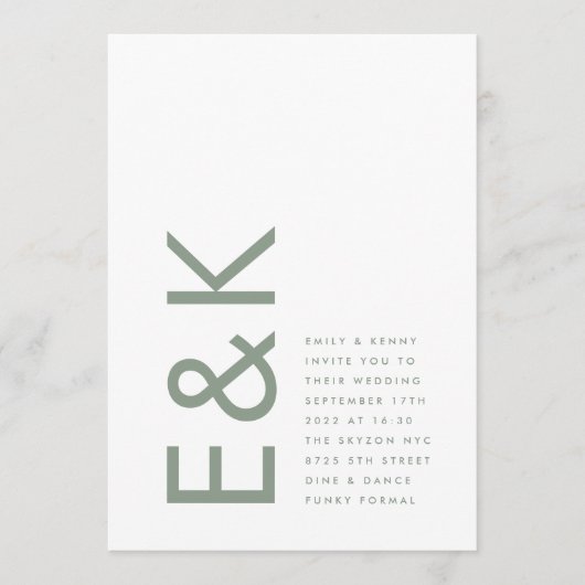 Sage Green Ultra Modern Monogram Weddenschap Kaart (Voorkant)