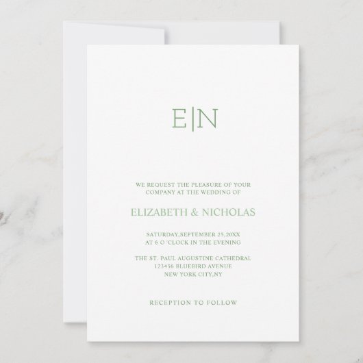 Sage Green unieke elegante huwelijksuitnodiging Kaart (Voorkant)