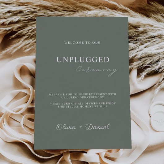 Sage Green Unplugged Ceremony Wedding Sign, Kaart