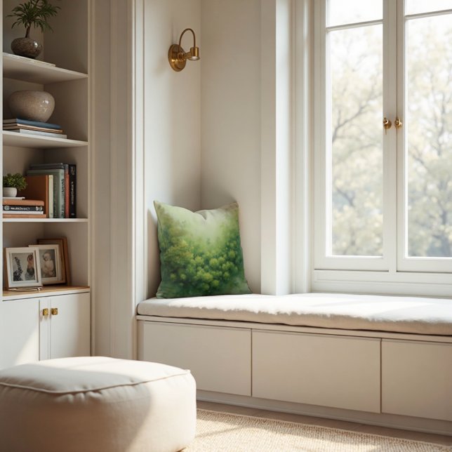 Sage Green Veil Moss Abstract - Biologisch Modern Kussen (Cozy Pillow. Nature-inspired texture for organic, modern comfort.)