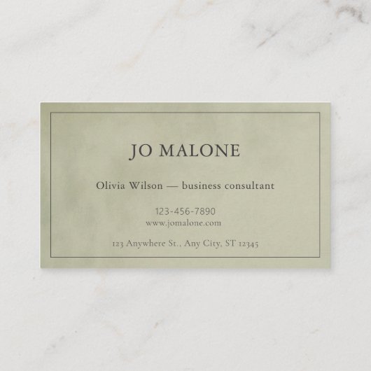 Sage Green Velvet Textuur Elegant Bedrijf Visitekaartje (Achterkant)