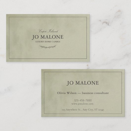 Sage Green Velvet Textuur Elegant Bedrijf Visitekaartje (Voorkant / Achterkant)