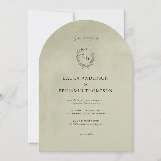Sage Green Velvet Textuur Minimalistische Boog Wed Kaart (Voorkant)