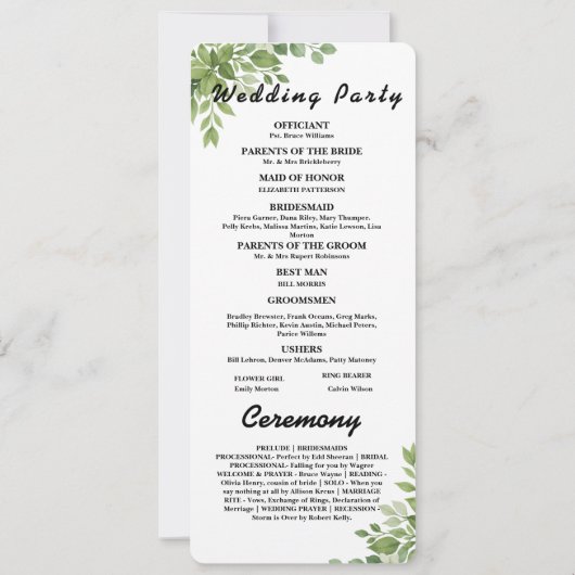 Sage Green verlaat het trouwprogramma van de Orde  Kaart (Achterkant)