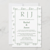Sage Green verlaat Monogram QR Code Wedding Kaart (Voorkant)
