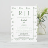 Sage Green verlaat Monogram QR Code Wedding Kaart (Staand voorkant)
