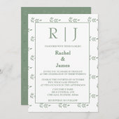 Sage Green verlaat Monogram QR Code Wedding Kaart (Voorkant / Achterkant)