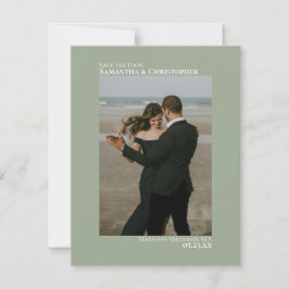 Sage Green Vertical Photo Minimalist Weddenschap Save The Date