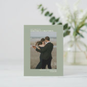 Sage Green Vertical Photo Minimalist Weddenschap Save The Date (Staand voorkant)