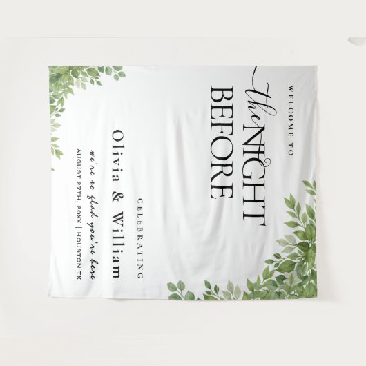 Sage Green vertrekt de nacht voor de bruiloft Wandkleed (Voorkant (horizontaal))