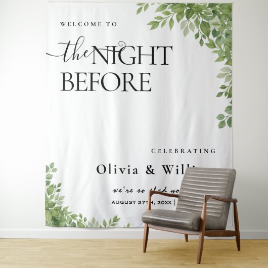 Sage Green vertrekt de nacht voor de bruiloft Wandkleed (In situ)