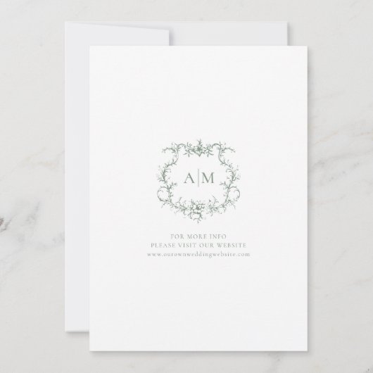 Sage Green Victoriaans Barokke Bloemkam Huwelijk Save The Date (Achterkant)