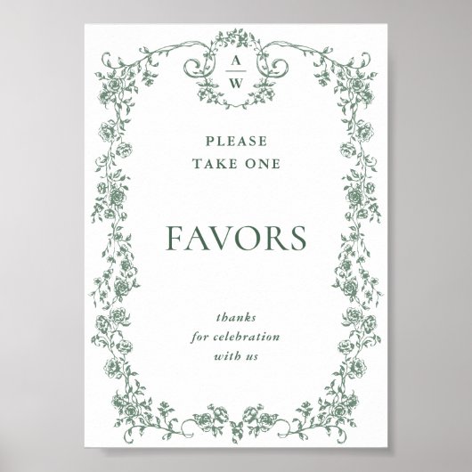 Sage Green Victoriaans  Bloemen Favorieten Trouwen Poster (Voorkant)