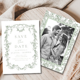 Sage Green Victoriaans Bloemen Foto Franse bruilof Save The Date