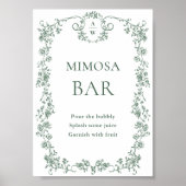 Sage Green Victoriaans  Bloemen Mimosa Bar Sign Poster (Voorkant)