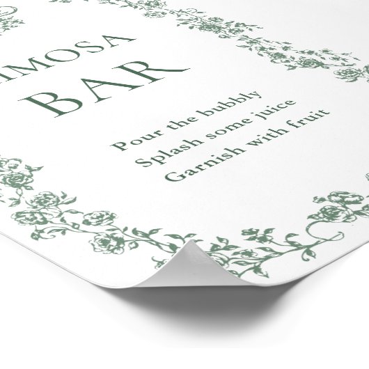 Sage Green Victoriaans  Bloemen Mimosa Bar Sign Poster (Hoek)