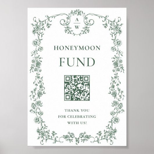 Sage Green Victoriaans  Floral Honeymoon Fund Poster (Voorkant)