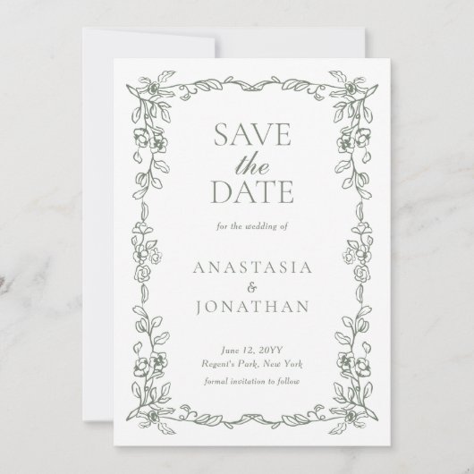  Sage Green Victoriaans Fotobruiloft Save The Date (Voorkant)