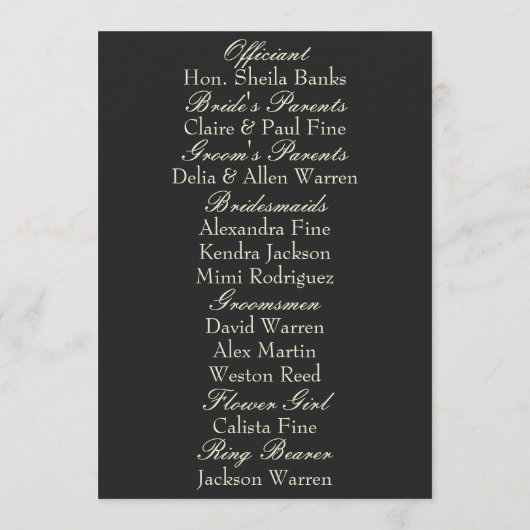 Sage Green Victoriaans huwelijksprogramma Programmakaart (Achterkant)